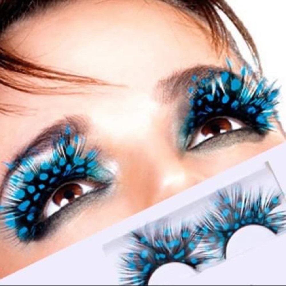 Feather eyelashes blue peacock Halloween 2 pairs